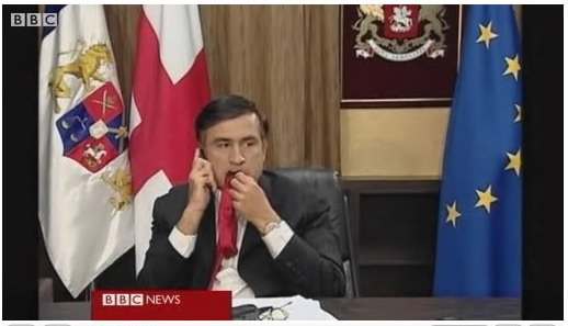 Former Georgian President Mikheil Saakashvili was appointed Governor of Ukraines Odessa Region by Kiev. Here a famous screenshot of him chewing on his own tie during a live interview.